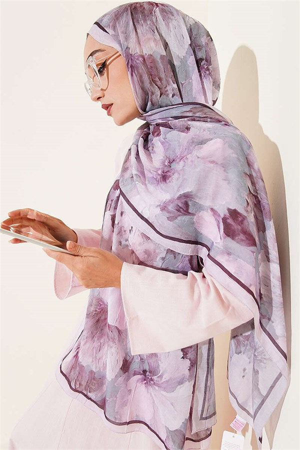 Striped Floral Bamboo Crash Shawl Lilac