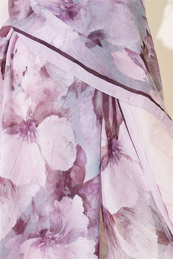 Striped Floral Bamboo Crash Shawl Lilac