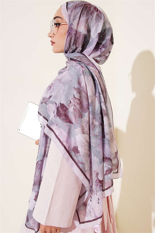 Striped Floral Bamboo Crash Shawl Lilac