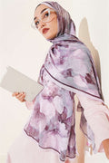 Striped Floral Bamboo Crash Shawl Lilac