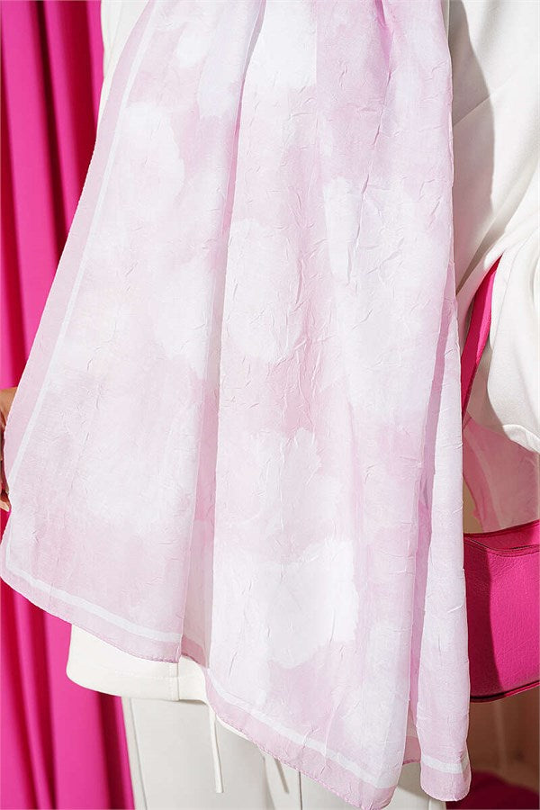 Striped Floral Bamboo Crash Shawl Pink