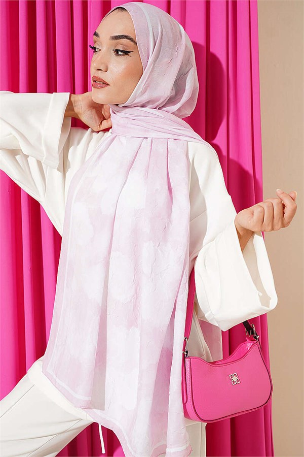 Striped Floral Bamboo Crash Shawl Pink