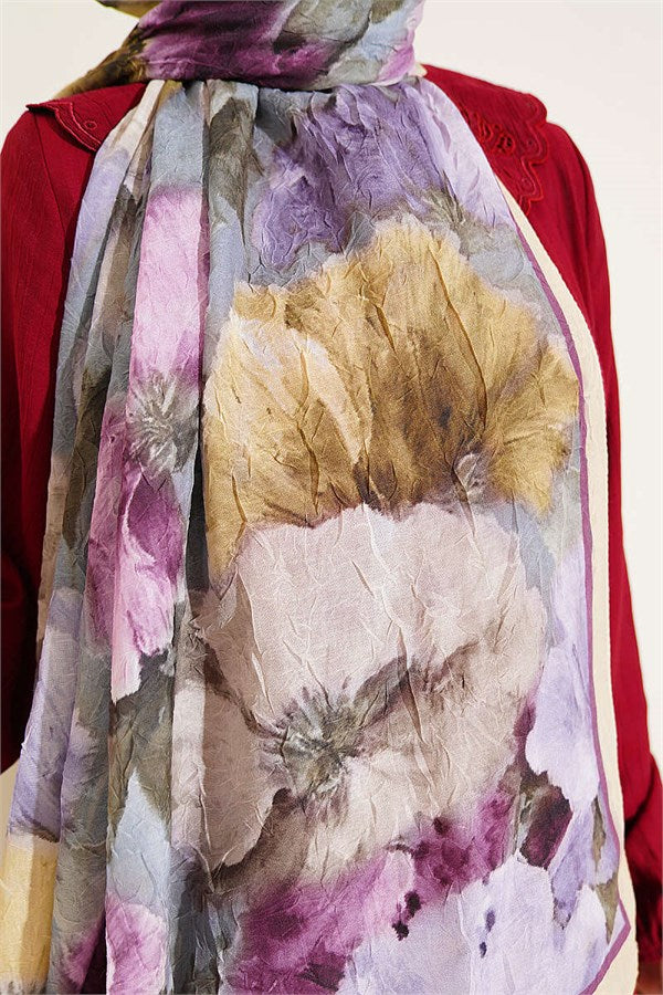 Striped Floral Bamboo Crush Shawl Yellow