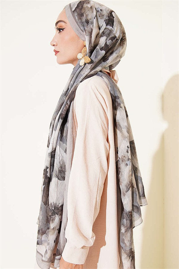 Striped Floral Bamboo Crash Shawl, Aqua Green
