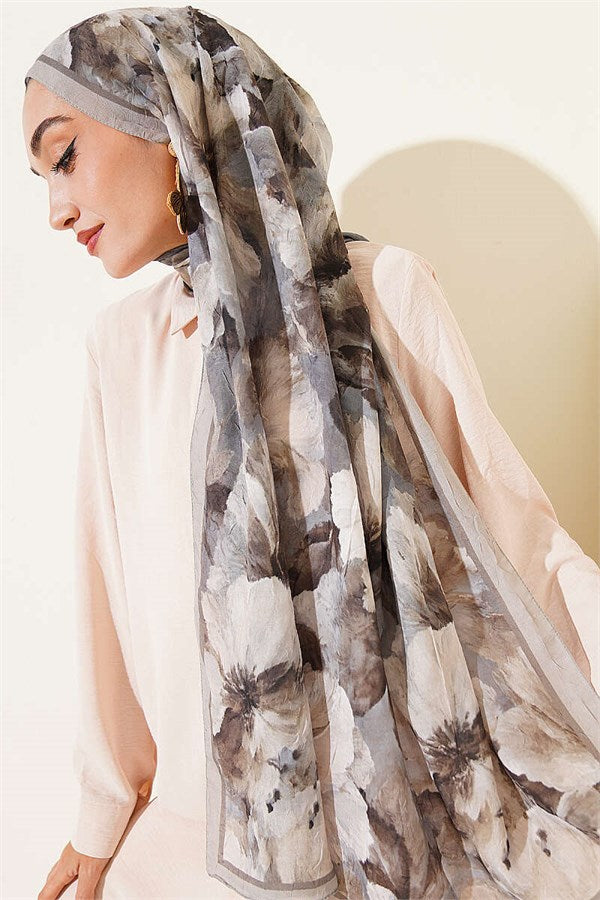 Striped Floral Bamboo Crash Shawl, Aqua Green