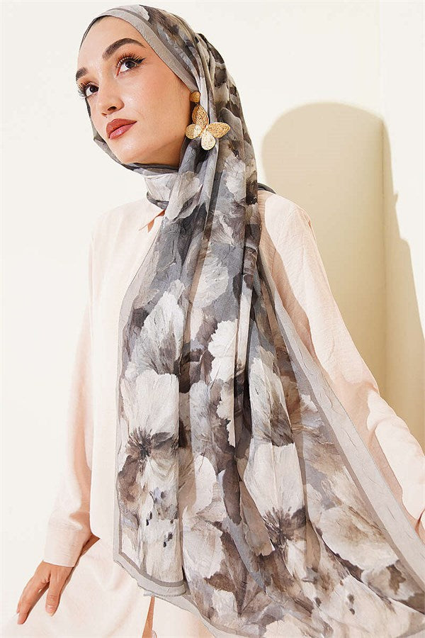 Striped Floral Bamboo Crash Shawl, Aqua Green
