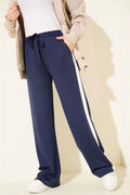 Navy Blue Striped Drawstring Trousers
