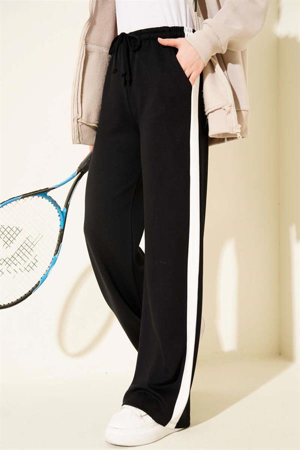 Striped Drawstring Trousers, Black