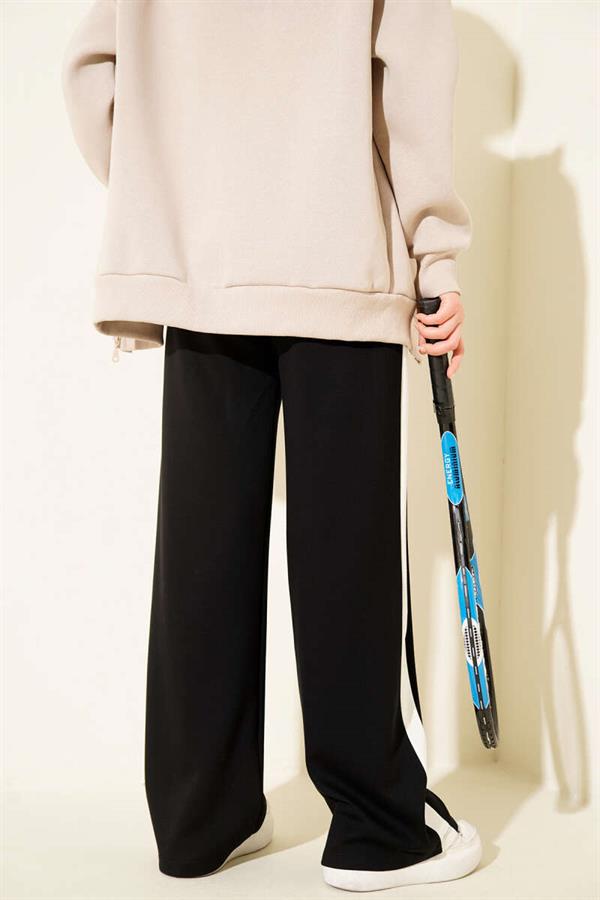 Striped Drawstring Trousers, Black