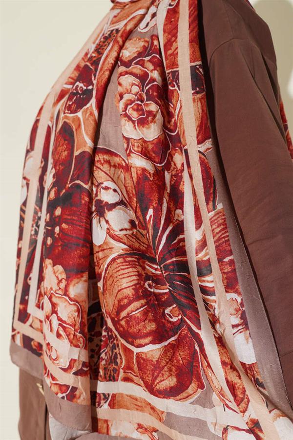 Authentic Patterned Shawl Camel with Stripe Transitions