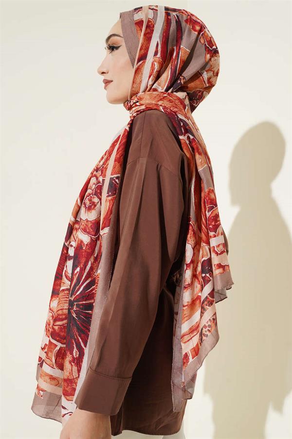 Authentic Patterned Shawl Camel with Stripe Transitions