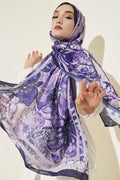 Authentic Patterned Shawl with Stripe Transition, Navy Blue