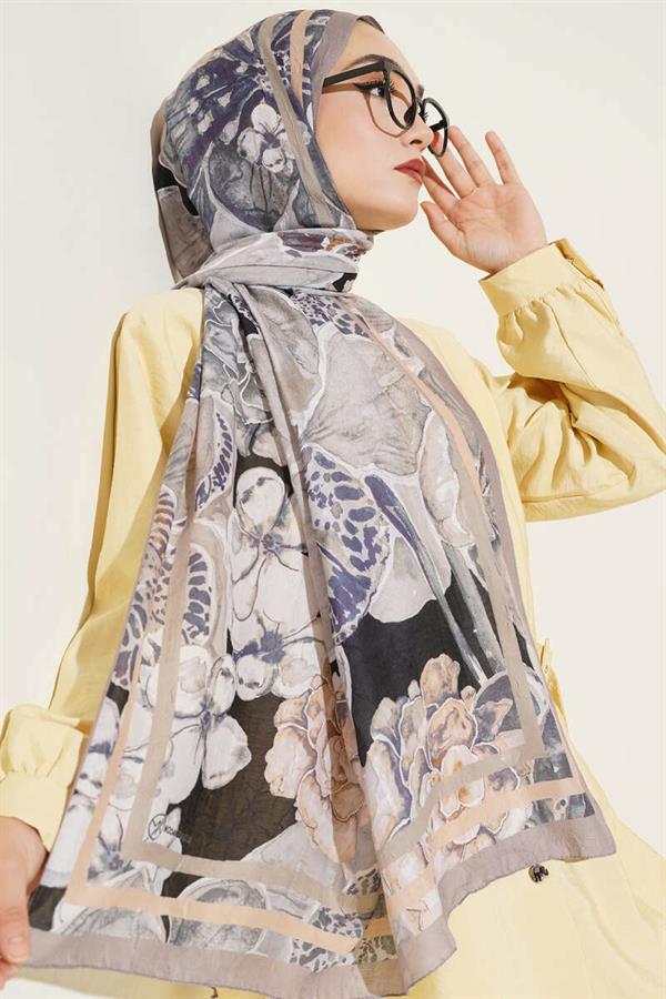 Authentic Patterned Shawl Mink with Stripe Transition