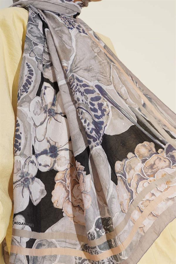 Authentic Patterned Shawl Mink with Stripe Transition
