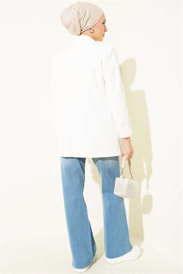 Striped Stone Embellished Cut-Leg Trousers, Light Blue