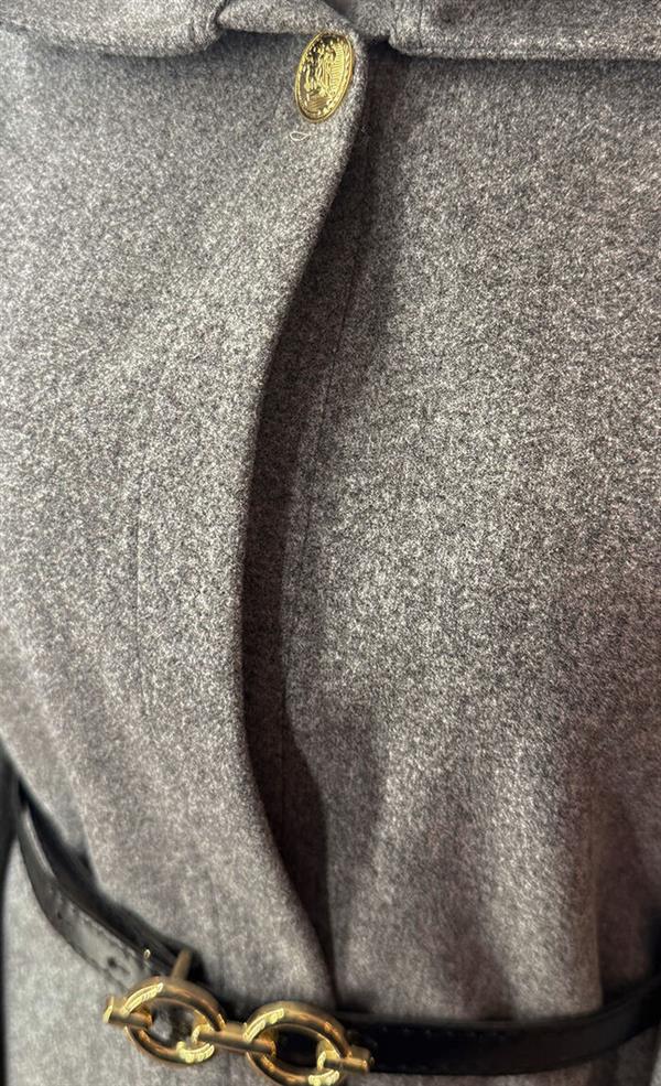 Removable Belted Button Detailed Hijab Poncho Gray