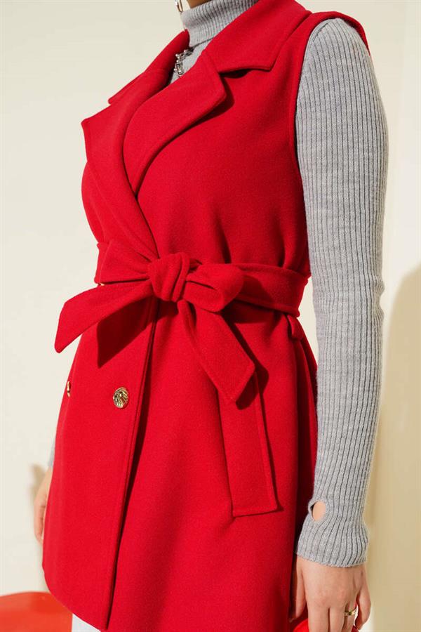 Zero Sleeve Belted Cashmere Vest Red