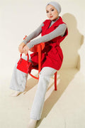 Zero Sleeve Belted Cashmere Vest Red