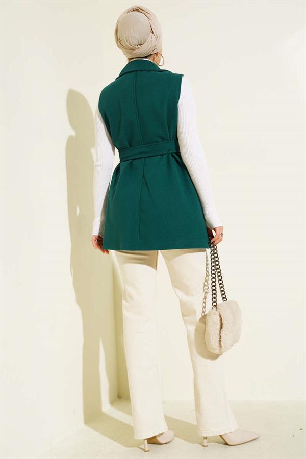 Zero Sleeve Belted Cashmere Vest Emerald