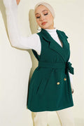 Zero Sleeve Belted Cashmere Vest Emerald
