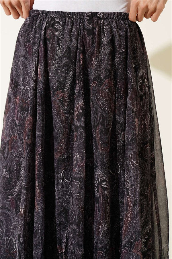 Chiffon Paisley Pattern Skirt Black