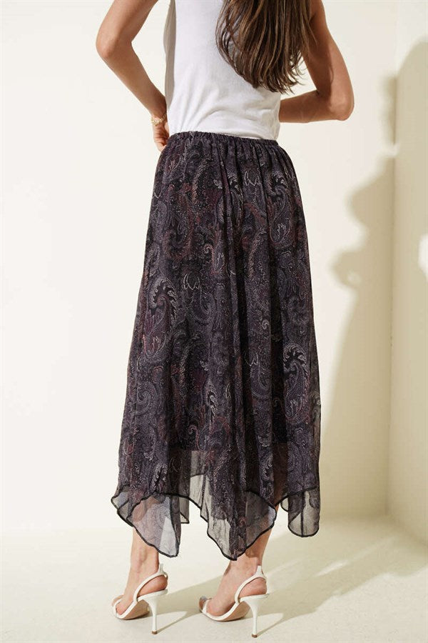 Chiffon Paisley Pattern Skirt Black