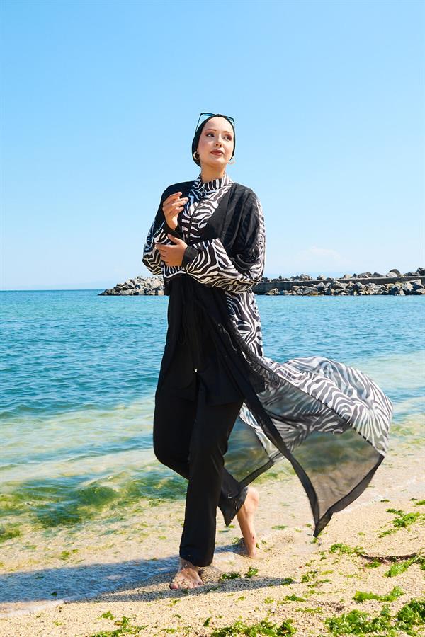 Chiffon Pareo Adjustable Waist Burkini Swimsuit -180
