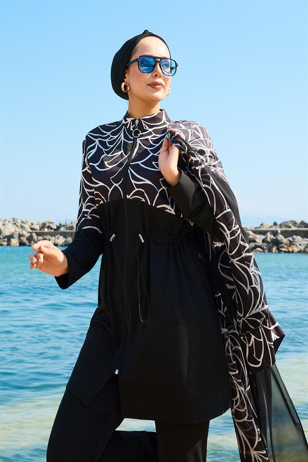 Chiffon Pareo Adjustable Waist Burkini Swimsuit -183