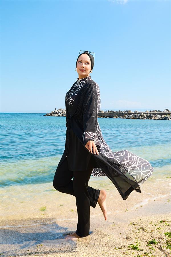 Chiffon Pareo Adjustable Waist Burkini Swimsuit -183