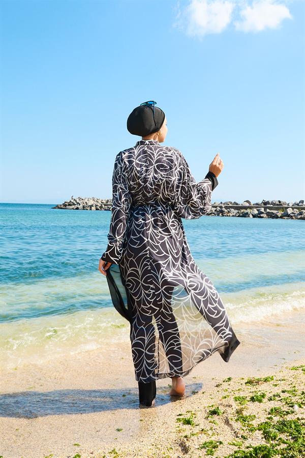 Chiffon Pareo Adjustable Waist Burkini Swimsuit -183