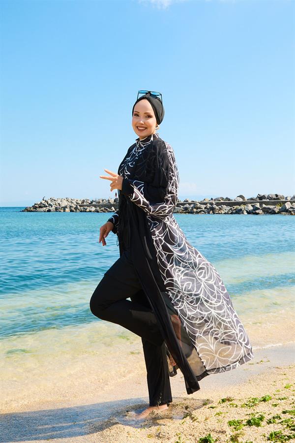 Chiffon Pareo Adjustable Waist Burkini Swimsuit -183