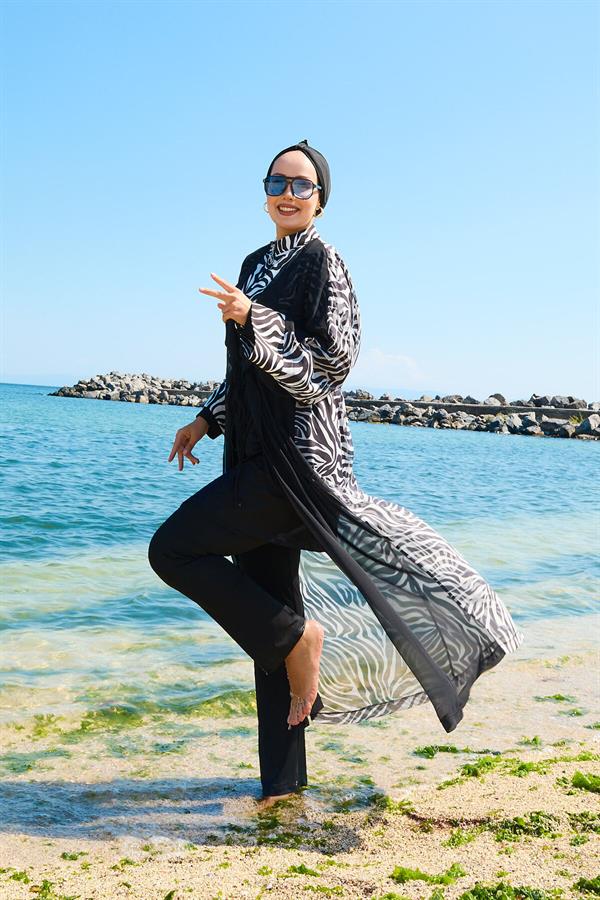 Chiffon Pareo Adjustable Waist Burkini Swimsuit -180