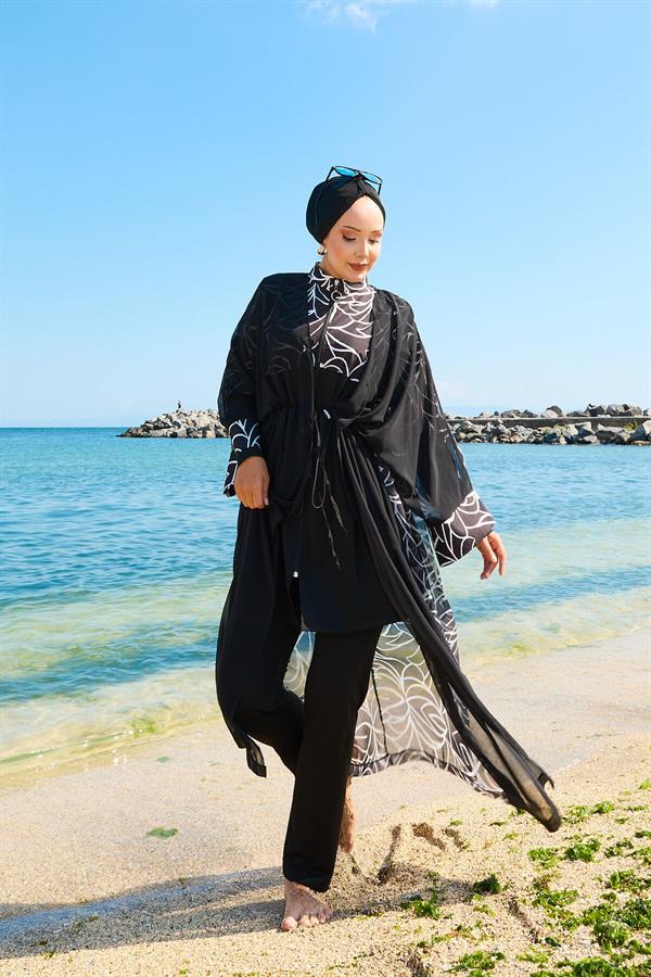 Chiffon Pareo Adjustable Waist Burkini Swimsuit -183