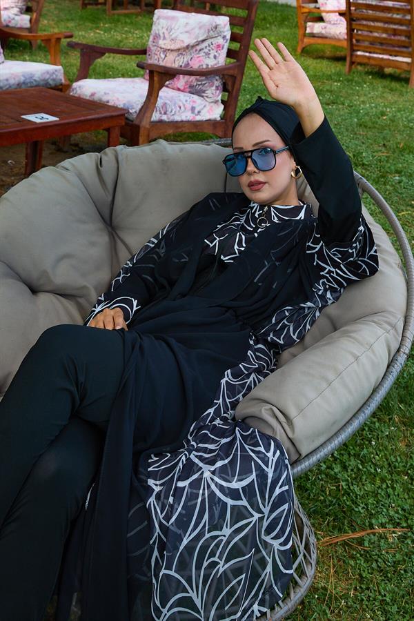 Chiffon Pareo Adjustable Waist Burkini Swimsuit -183