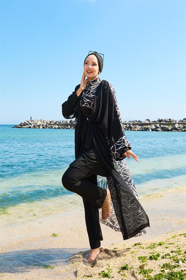 Chiffon Pareo Adjustable Waist Burkini Swimsuit -183