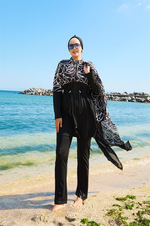 Chiffon Pareo Adjustable Waist Burkini Swimsuit -183