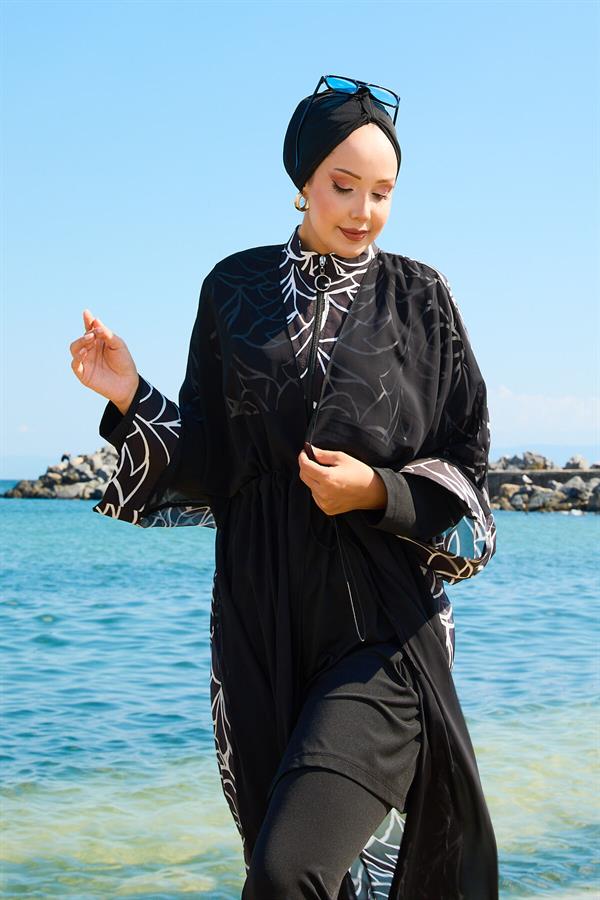 Chiffon Pareo Adjustable Waist Burkini Swimsuit -183