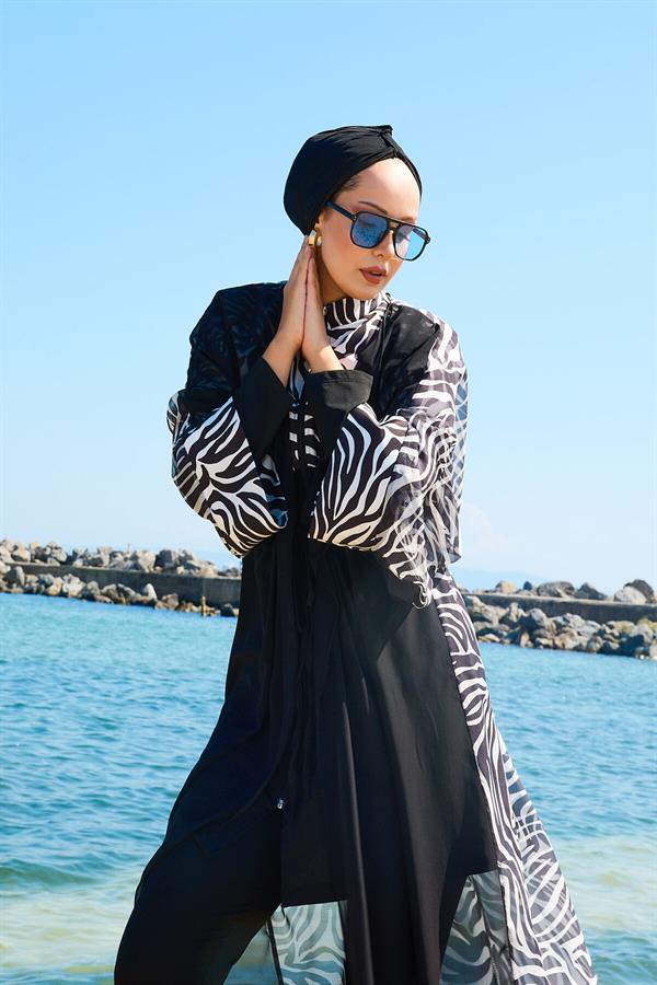 Chiffon Pareo Adjustable Waist Burkini Swimsuit -180