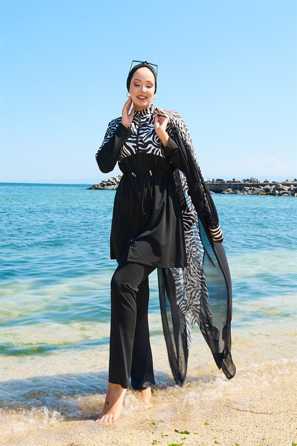 Chiffon Pareo Adjustable Waist Burkini Swimsuit -180