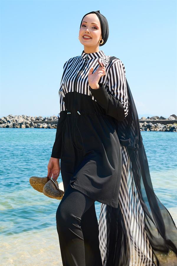 Chiffon Pareo Adjustable Waist Modest Swimsuit -182