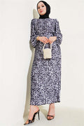 Pleated Leopard Pattern Satin Dress Gray