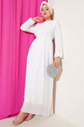 Pleated Chiffon Dress White