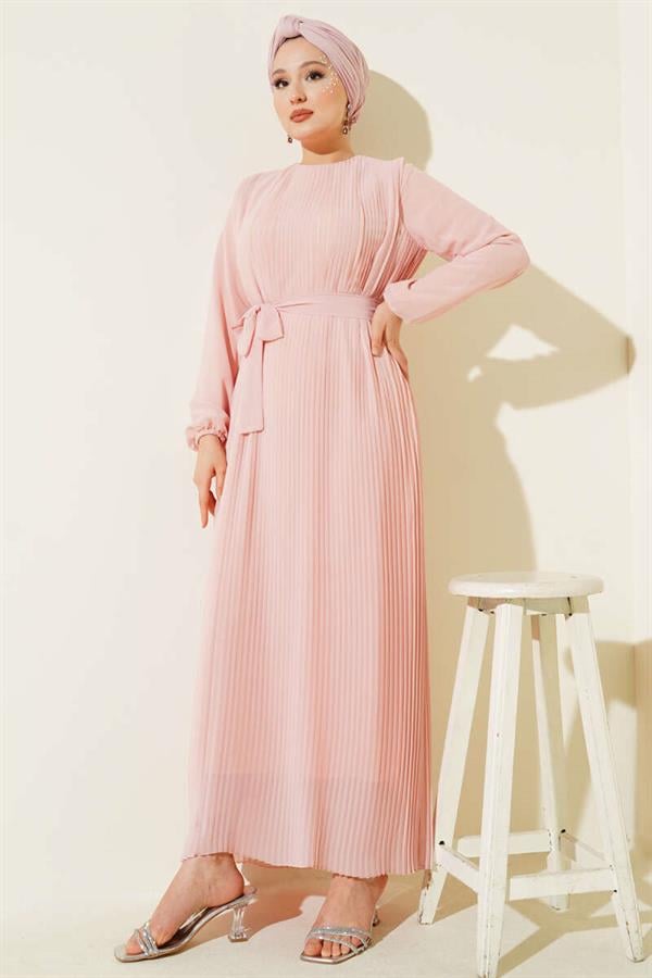 Pleated Chiffon Dress Powder