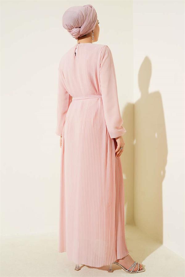 Pleated Chiffon Dress Powder