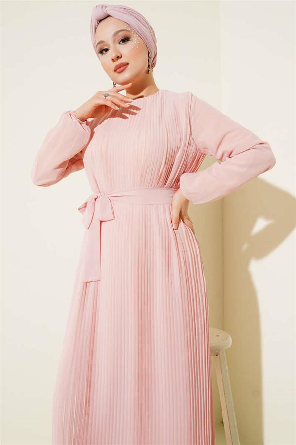 Pleated Chiffon Dress Powder