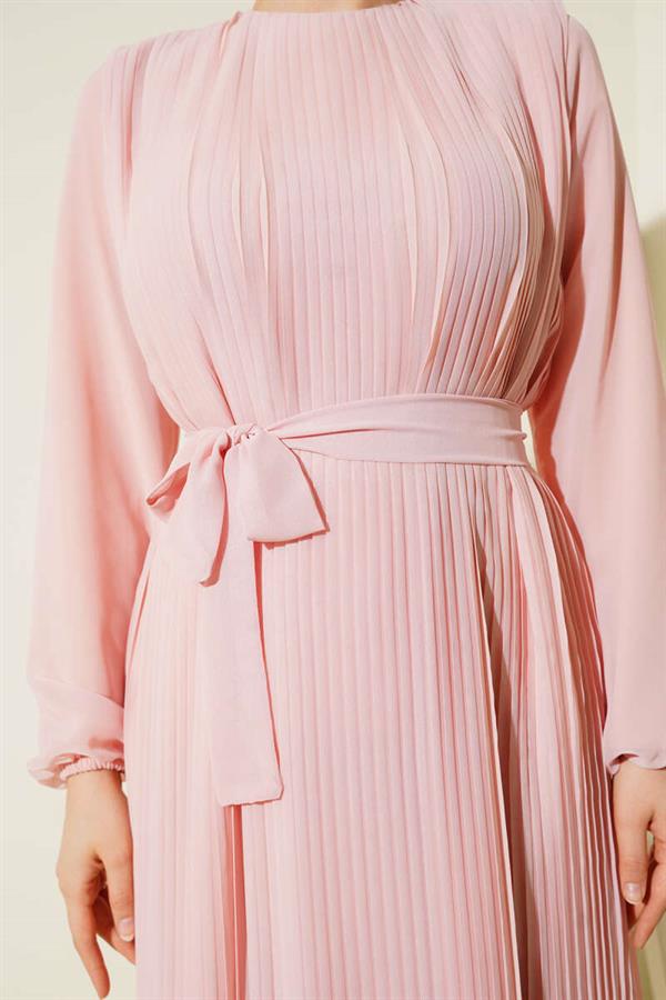 Pleated Chiffon Dress Powder