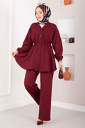 Silva Gathered Waist Tunic 2 Piece Set in Burgundy