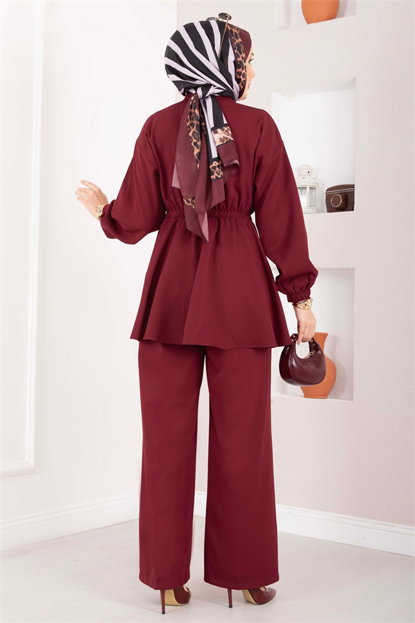 Silva Gathered Waist Tunic 2 Piece Set in Burgundy