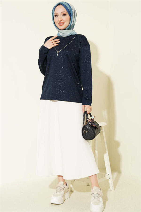 Loisha Blouse with Glitter Details, Navy Blue