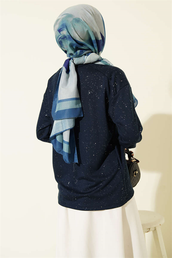 Loisha Blouse with Glitter Details, Navy Blue
